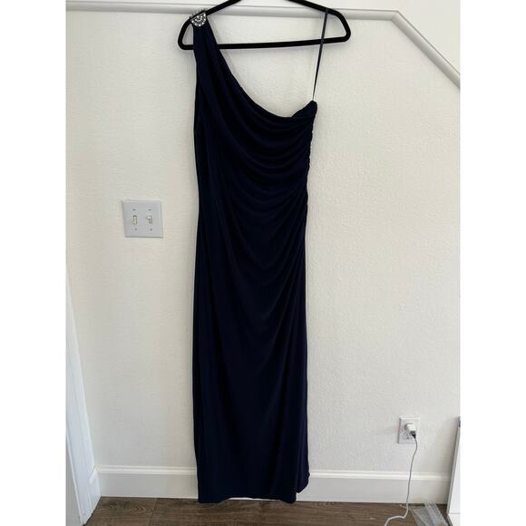 Lauren Ralph Lauren One-Shoulder Evening Gown Dress Navy Women's Plus Size 18 - Picture 1 of 16